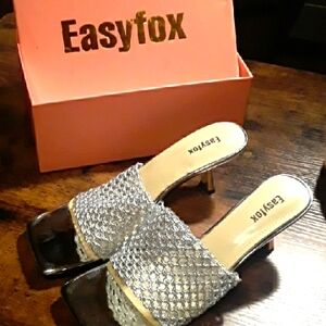 Silver Mesh Slip-On Heels